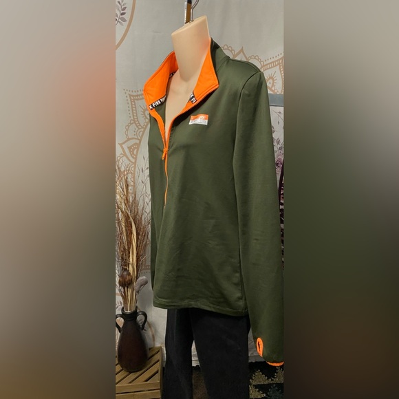 Victoria's Secret Pink L Ultimate Olive Green Neon Orange 1/2 Zip Pullover Shirt - Picture 5 of 6